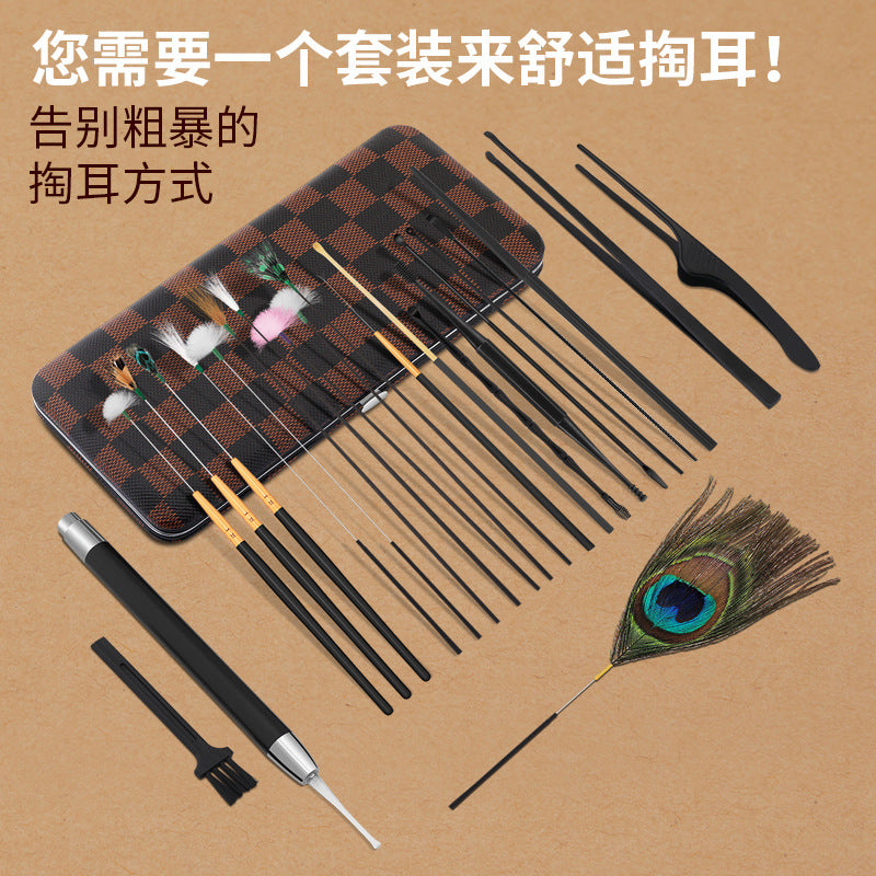 采耳工具套装,掏耳朵采耳孔雀羽毛,采耳工具套装,掏耳朵耳勺