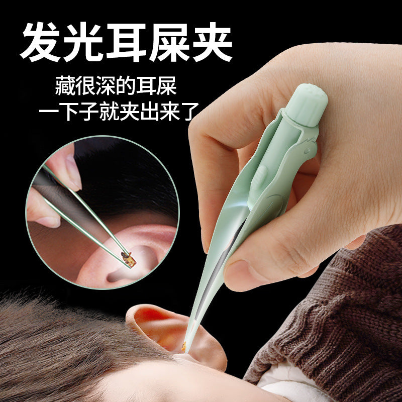 儿童发光采耳屎镊子,家用掏耳朵采耳工具,可视耳挖,带灯耳镊
